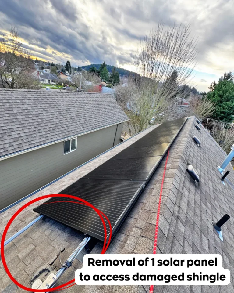 Removing solar panels to repair roof shingles in Portland, Oregon. Finding another solar company after yours goes out of business.