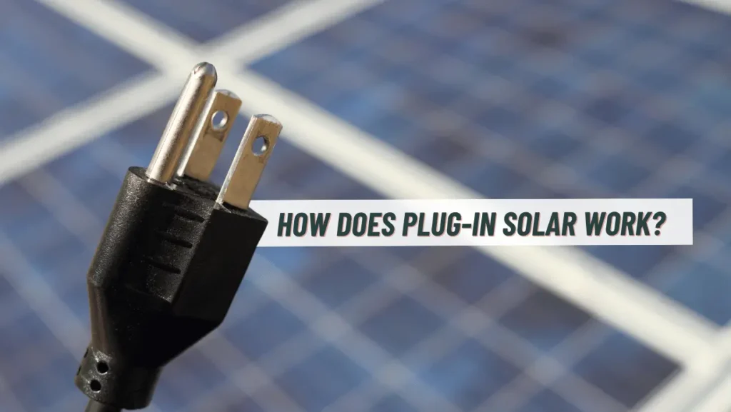 Photo of an electrical power plug in front of a solar panel.
