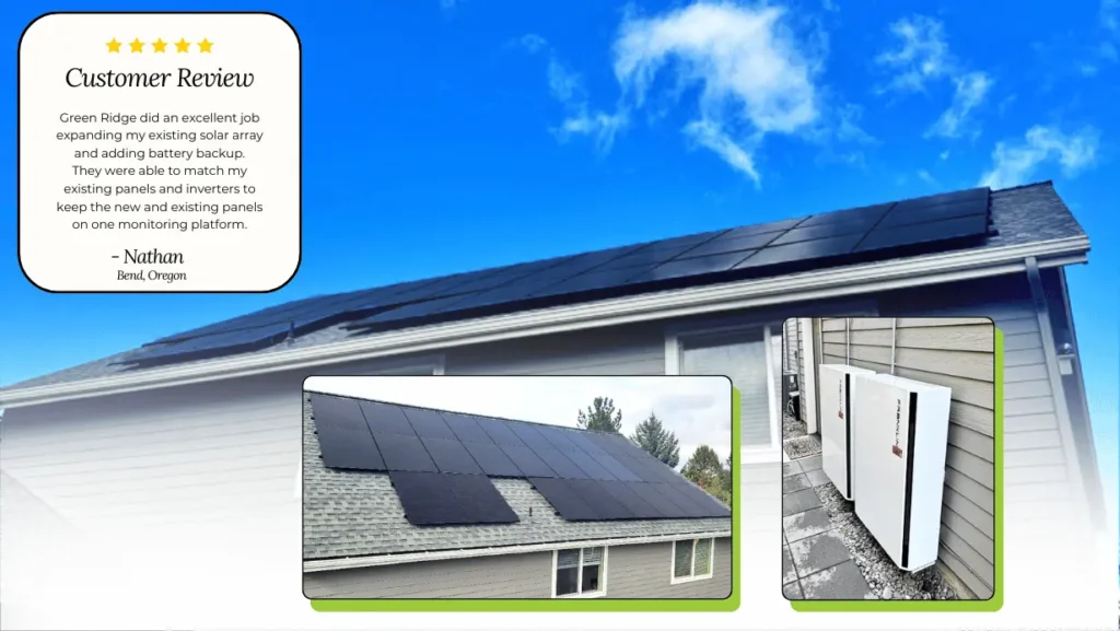 Solar panels and battery backup added to existing system in Bend, Oregon.