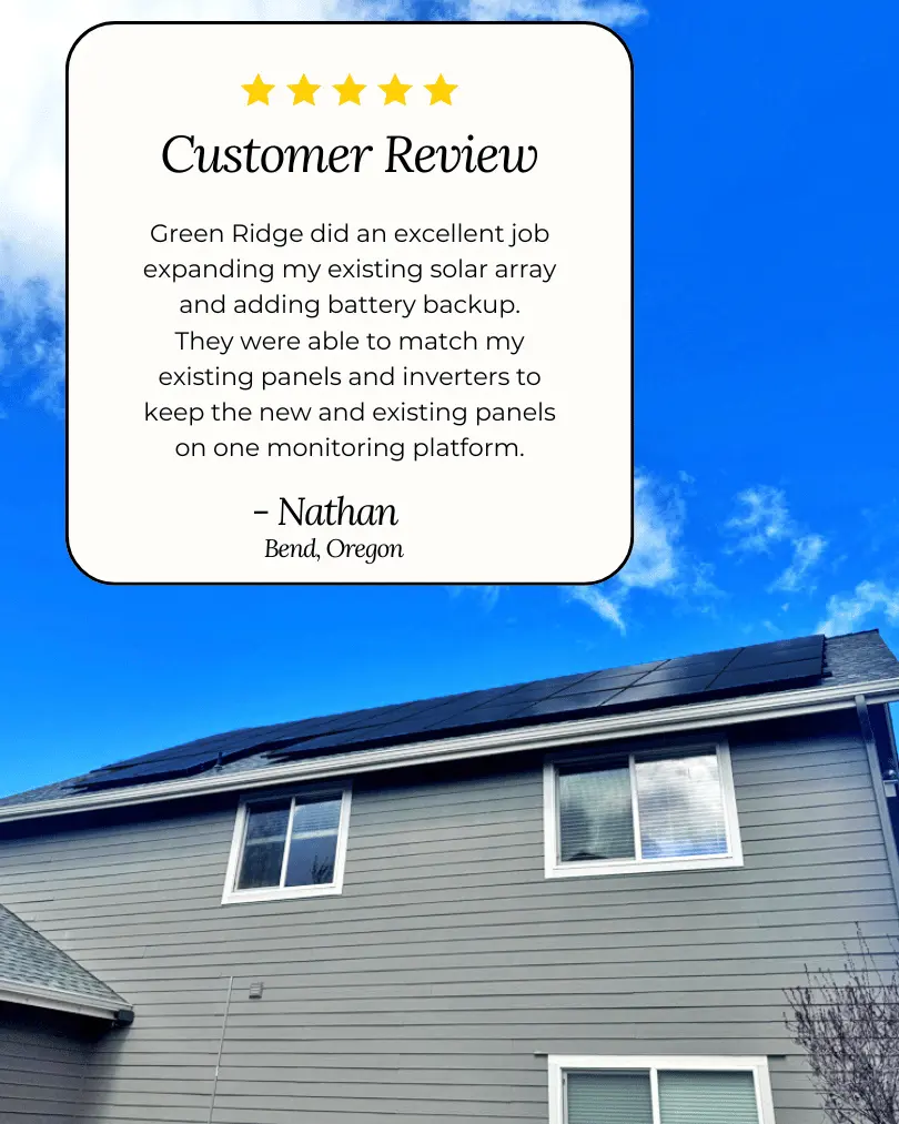 Solar panels and battery backup added to existing system in Bend, Oregon.