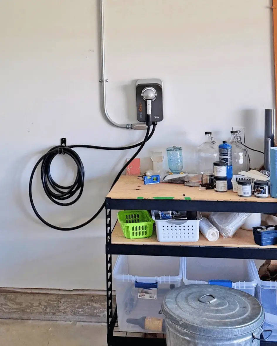 Chargepoint electric vehicle (EV) charger in the garage of a home in rural Joseph, Oregon.